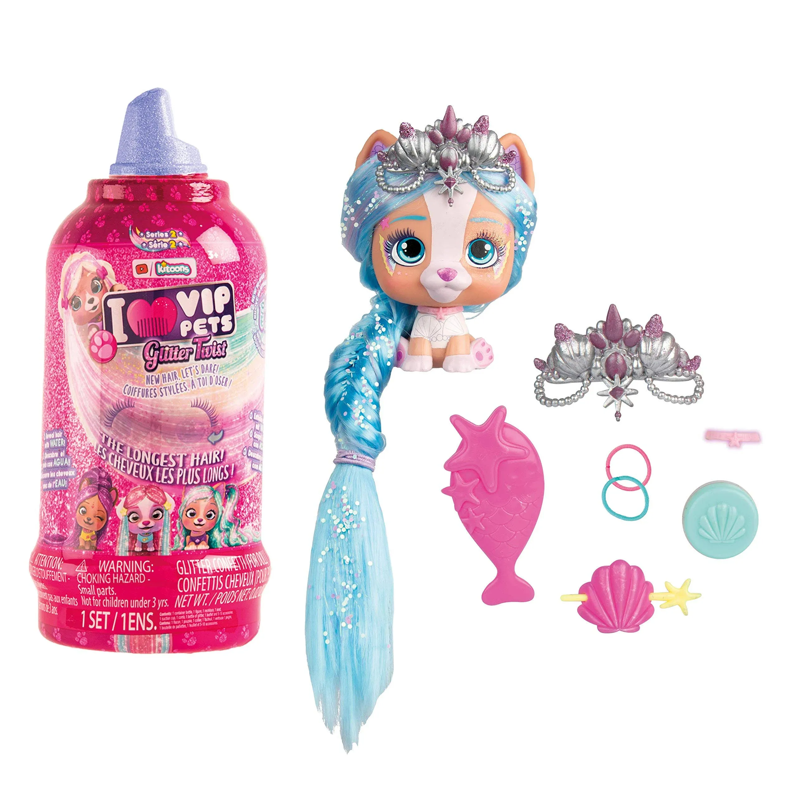 IMC Toys VIP Pets Surprise Hair Reveal - Series 2 Glitter Twist - Styles May Vary , Pink