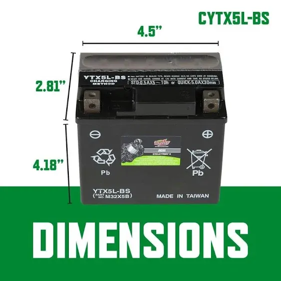 Interstate Batteries YTX5L-BS 12V 4Ah Powersports Battery 80CCA AGM Rechargeable Replacement for Kawasaki, Polaris, KTM Motorcycles, ATVs, Scooters, Bikes (CYTX5L-BS)