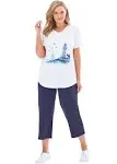 Plus Size Women's Two-Piece V-Neck Tunic & Capri Set by Woman Within in Navy Seaside (Size 1X)