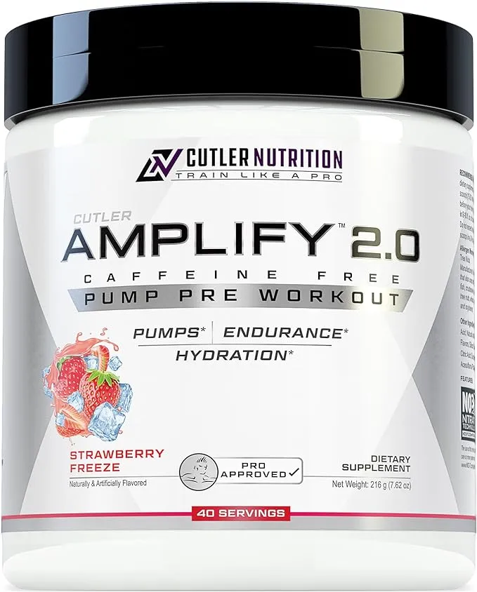 Cutler Nutrition Amplify Pump Pre Workout Caffeine Free Nitric Oxide Booster containing Arginine and Citrulline Pre-Workout for Maximum Pumps