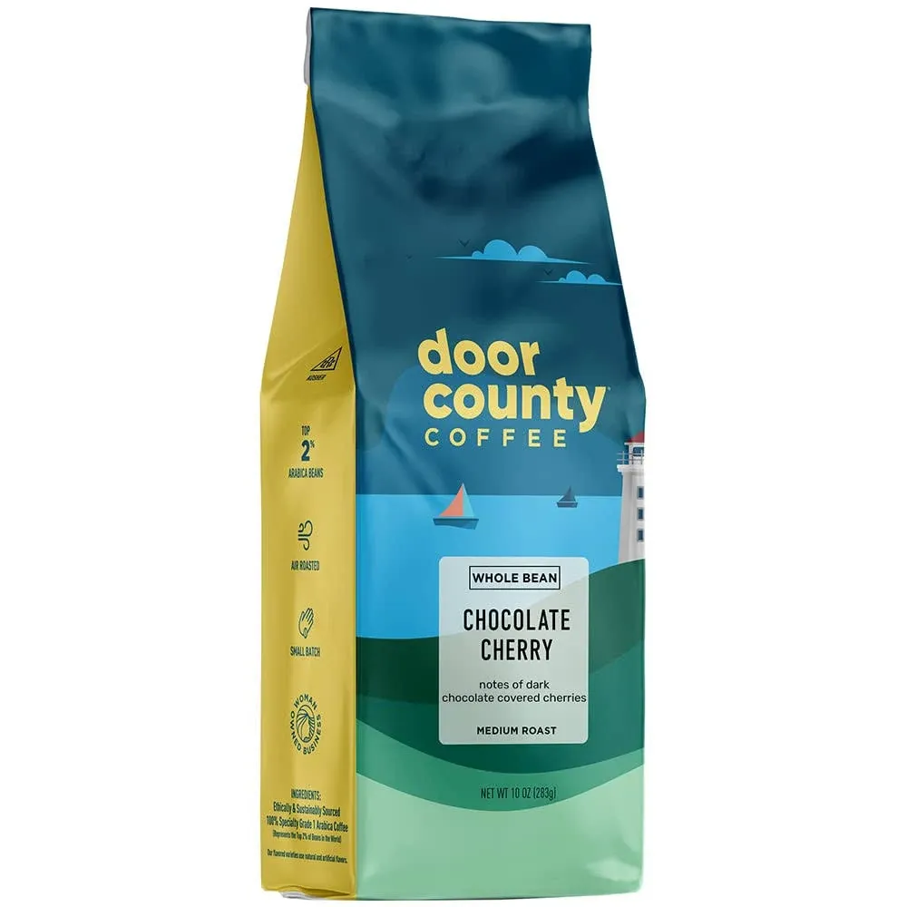 Door County Coffee Chocolate Cherry Flavored Whole Bean Coffee 10 oz Bag