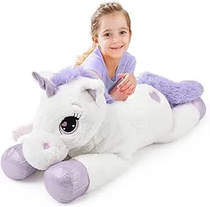 DOLDOA 32 inch Cute White Giant Stuffed Unicorn Pillow Plush Animals Unicorn Toy Gift for Girls Kids