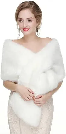 Decahome Wedding Faux Fur Wraps and Shawls Wedding Bridal Stole for Brides and Bridesmaids White Fox Fur 44