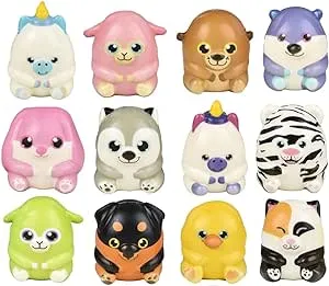 Set of 12 (1 Dozen) Cute Chunky Micro Slow Rise Squishy Toys - Mini Animal Fidgets - Memory Foam Party Favors, Prizes, OT (Random Selection)