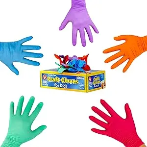 Hygloss Products Adult Craft Gloves - Nitrile Latex-Free Protect Your Hands-Multiple Uses-Disposable-5 Assorted Colors-100 Pack, 100 Count