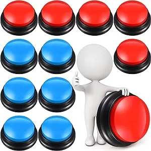 Jerify 12 Packs Recordable Answer Buzzers Learning Recording Sounds and Lights Buzzers Game Show Classroom Communication Buttons for Family Game Study Office Trivia Nights Red Blue