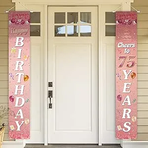 Happy Birthday Cheers to 75 Years Pink Yard Sign Door Banner 75th Birthday De...