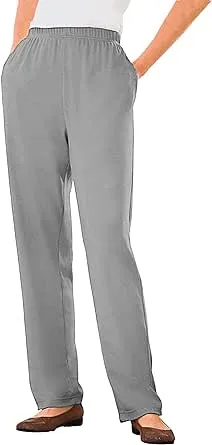 Woman Within Plus Size 7-Day Knit Straight Leg Pant Stretch Elastic Waist Petite & Tall