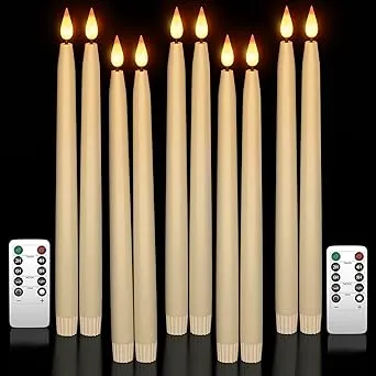 Yme 10pcs LED Ivory Taper Candles with Timer and Remote, Plastic Window Candl...