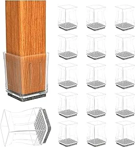 Clear Square Chair Leg Floor Protectors, 16Pcs Silicone Chair Floor Protectors for Hardwood, Chair Legs Caps to Prevent Floor from Scratches and Reduce Noise, Easy to Move(1 3/4 Inch)