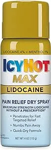 Icy Hot Max Strength Pain Relief Spray with Lidocaine Plus Menthol, 4 Ounces