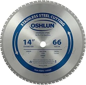 Oshlun SBFS-140066 14" x 66T x 1" Arbor Saw Blade - Stainless