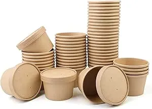 8OZ 50 Pack Paper Soup Containers with lids, Disposable Kraft Brown,8oz 50pcs