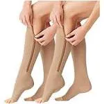 ACTINPUT 2 Pairs Compression Socks Toe Open Leg Support Stocking Knee High Socks with Zipper