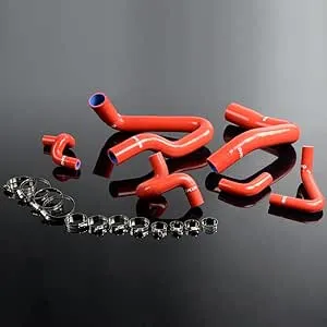 PIT66 Silicone Radiator Hose Kit,Compatible with 1986-1993 Mustang GT LX Cobra 5.0U Red with Clamps