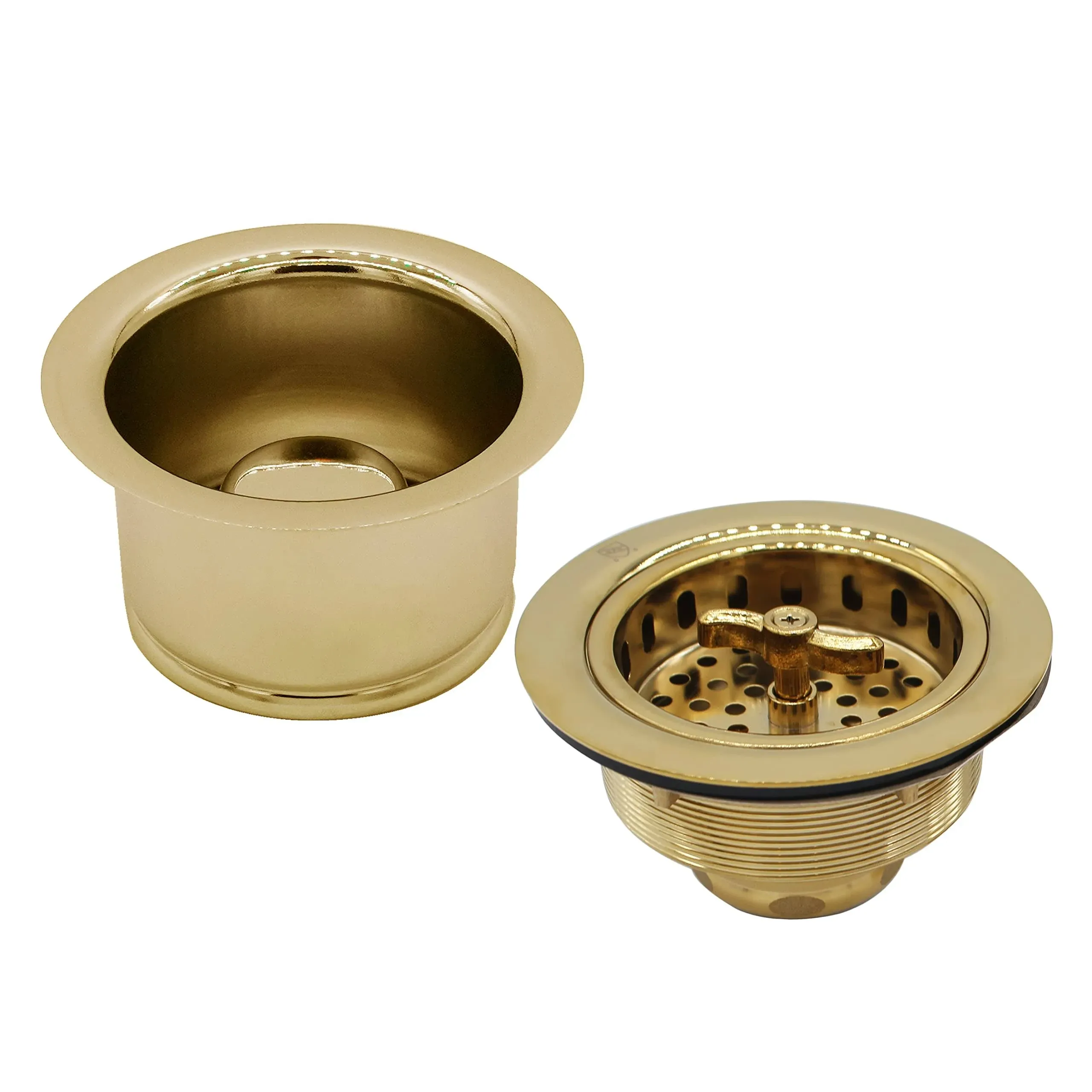 Westbrass CO2195-01 Combo Pack 3-1/2" Wing Nut Twist Style Large Kitchen Sink Basket Strainer and Extra-Deep Collar Kitchen Sink Waste Disposal Flange with Stopper, Polished Brass