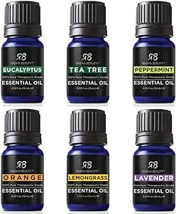 Essential Oil Set - Aromatherapy for Diffusers, Massage, DIY. Candle Making, Soaps, Bath Bombs, Skin and Hair Care. Top 6-10ml Oils: Lavender, Peppermint, Lemongrass, Tea Tree, Orange and Eucalyptus