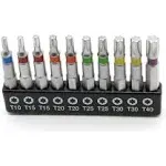 TEMO 10 pc Color Coded T10-T40 6 point Torx Impact Ready 2 Inch Long Screwdriver Insert Bit Set