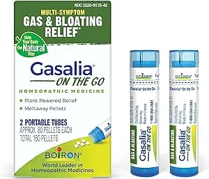 Boiron Gasalia On The Go Travel Essential for Relief from Gas Pressure, Abdominal Pain, Bloating, and Discomfort - 2 Count (160 Pellets)