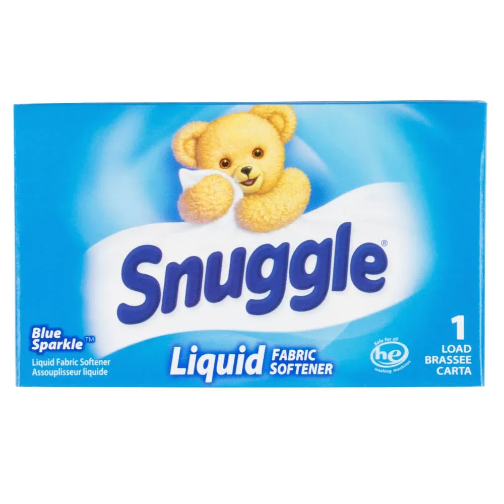 1.5 oz. Snuggle Blue Sparkle Liquid Fabric Softener Box for Coin Vending Machine - 100/Case