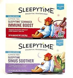 Celestial Seasonings Sleepytime Wellness Tea - Variety Bundle with 2 Boxes; Echinacea Immune Boost (20 tea bags) and Sinus Soother (20 tea bags)