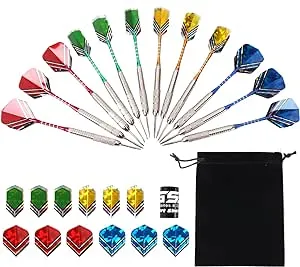 GSE Games & Sports Expert 12 Pcs of 18/24 Grams Steel Tip Darts, Professional Darts Metal Tip Set, Metal Darts for Dartboard with Extra Flights, Dart Sharpener & Storage Bag