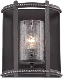 Palencia 7.5 in. 1-Light Artisan Pardo Wash Mediterranean Wall Sconce with Clear Seedy Glass Shade