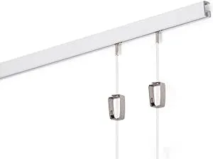 STAS Minirail Picture Hanging System Set - Covers 4.92 ft of Wall Space - Smallest Picture Rail & Art Hanging Gallery Kit for Art Display (White Rails, Includes 2 Hooks & Cords)