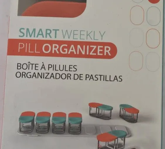 Sagely Smart XL Weekly Pill Organizer Sleek AM/PM Twice A Day Box Blue Red