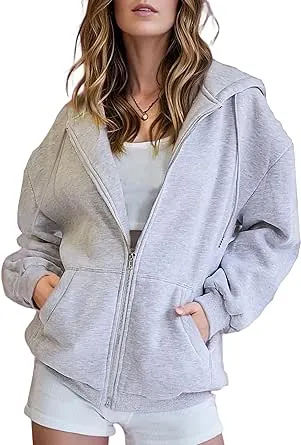 Zeagoo Women's Oversized Zip Up Hoodies Fleece Jacket Casual 2024 Fall Winter Sweatshirts Drawstring Y2K Hoodies Teen Girls