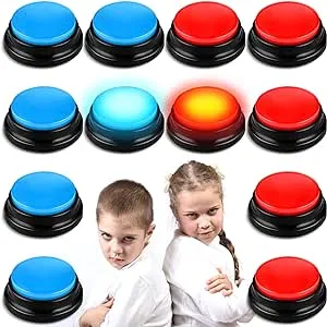 Jerify 12 Packs Recordable Answer Buzzers Learning Recording Sounds and Lights Buzzers Game Show Classroom Communication Buttons for Family Game Study Office Trivia Nights Red Blue