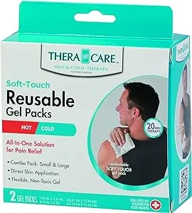 Thera|Care Soft-Touch Reusable Gel Packs | Helps Relieve Pain and Swelling | Direct Skin Application | 20 Minute Therapy | Freeze for Cold or Microwave for hot