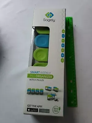 Sagely Smart XL Weekly Pill Organizer - Sleek AM/PM Twice a Day Blue/Green 