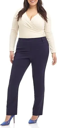 Rekucci Curvy Woman Ease into Comfort Plus Size Straight Pant w/Tummy Control