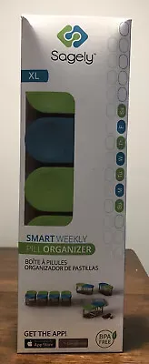 Sagely Smart XL Weekly Pill Organizer - Sleek AM/PM Twice a Day Blue/Green