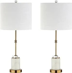 JONATHAN Y JYL5003A-SET2 Set of 2 Table Lamps Harper 27" Marble/Crystal LED Table Lamp Modern Contemporary Bedside Desk Nightstand Lamp for Bedroom Living Room, White/Brass Gold