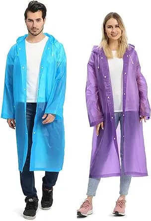 Opret Portable Adult Rain Poncho2 Pack, Reusable Raincoat with Hoods and Sleeves