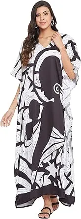 Oussum Women Polyester Casual Kaftan Long Plus Size Summer Beach Caftan Cover Ups Maxi Dresse for Ladies