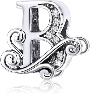 BISAER 925 Sterling Silver Initial Letter A-Z Charms for Bracelets Alphabet Beads Charm Jewelry Gifts