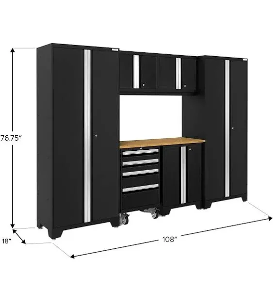 NewAge Products Bold 3.0 Series 7-Piece Garage Cabinet Set, Black / Bamboo