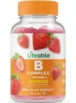 Lifeable Vitamin B Complex with Vitamin C - Great Tasting Natural Flavor Gummy Supplement - with Niacin, B6, Folic Acid, B12, Biotin & Pantothenic