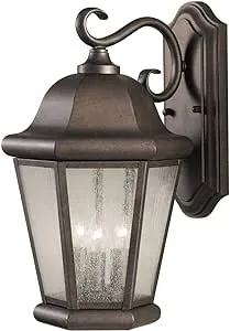 Martinsville Medium Two Light Outdoor Wall Lantern Traditional Fixture 8" Width 14.5" Height Stainless Steel Irregular Clear Seeded Shade in Black