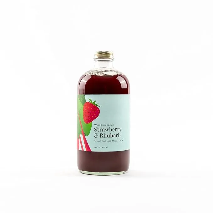 Wood Stove Kitchen - Strawberry & Rhubarb Mix | Cocktail & Mocktail Mixer - Natural Craft Syrup with Tasty Flavors - Concentrated & Alcohol Free - Aromatic, Honey, 16 oz.