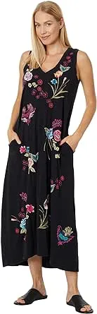 Johnny Was Jessi Knit V Neck Maxi Dress Floral Embroidered Long Black Large New