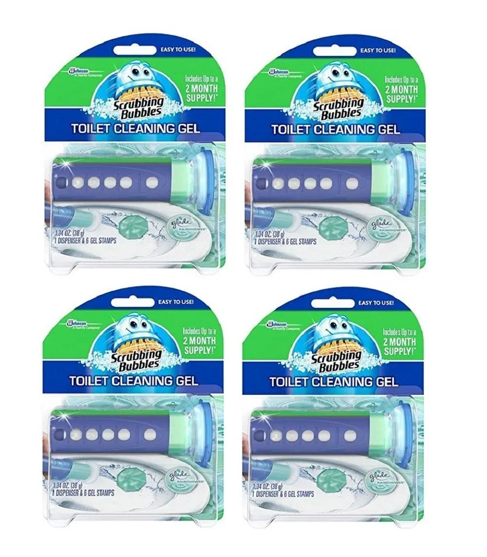 Scrubbing Bubbles Glade Rainshower Toilet Cleaning Gel, 4 Dispensers with 24 Gel Stamps