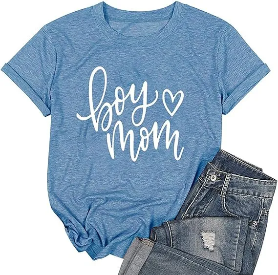 Boy Mom Tee Shirt for Women Short Sleeve Letter Printed Graphic Mom Gifts Tee Shirts