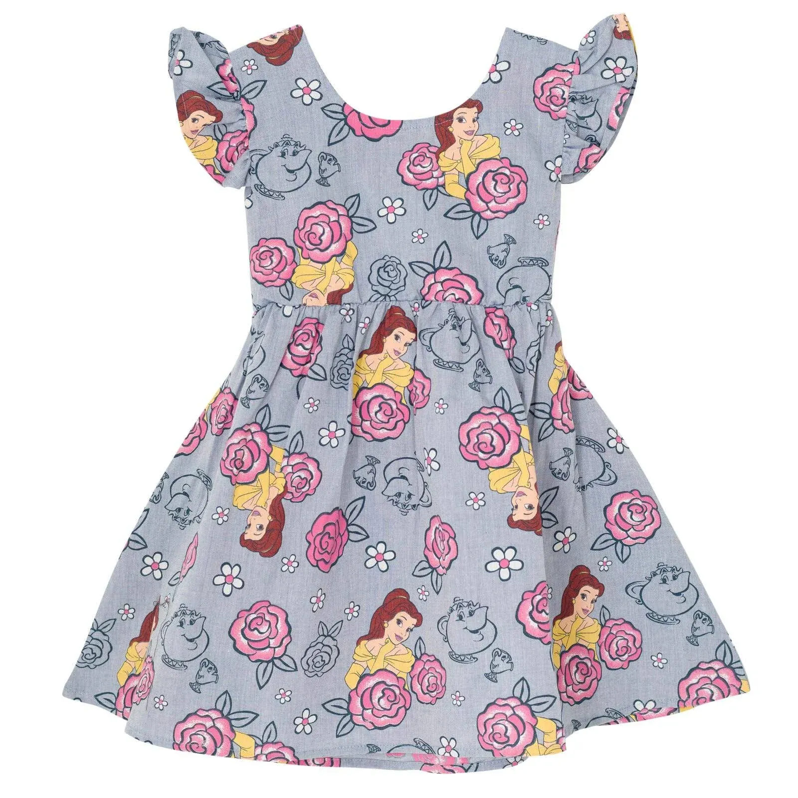 Disney Princess Belle Floral Big Girls Chambray Skater Dress Toddler to Big Kid