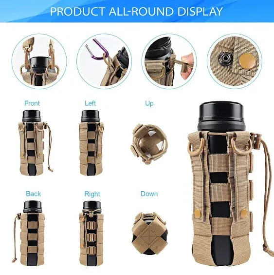 Molle Pouch Water Bottle Holder for Backpack, Tactical Water Bottle Holder Use with Strap, Adjustable Straps Water Bottle Carrier Bag for 20 32 36 48 Oz Water Bottle