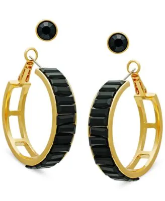 Gold-Tone 2-Pc. Set Crystal Stud & Hoop Earrings