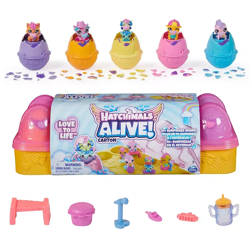 Hatchimals Alive Carton with 5 Self-Hatching Eggs, 11 Accessories